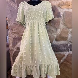 Sage Green Cottagecore Smocked Mini Dress Medium Flowy Twirl Girlie